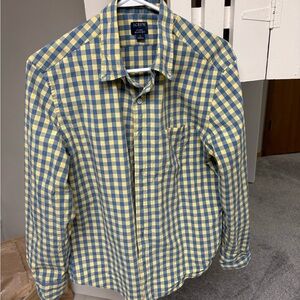 J. Crew Men's Casual Blue and Yellow Plaid Shirt